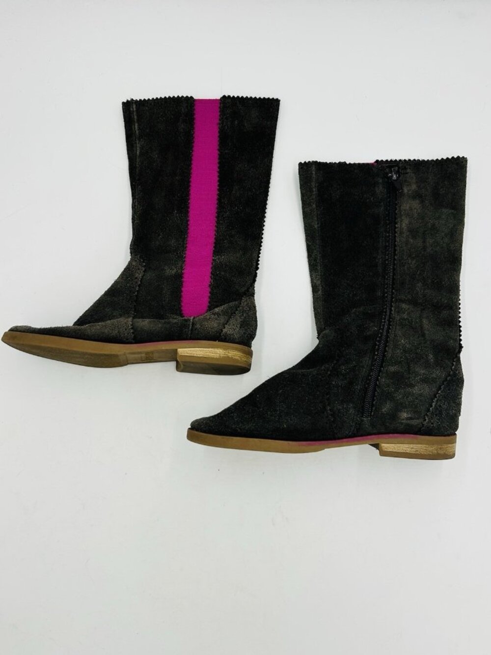 Sperry Girls Suede Pull-On Tall Boots Olive Green Pink Stripe Size 2M Youth